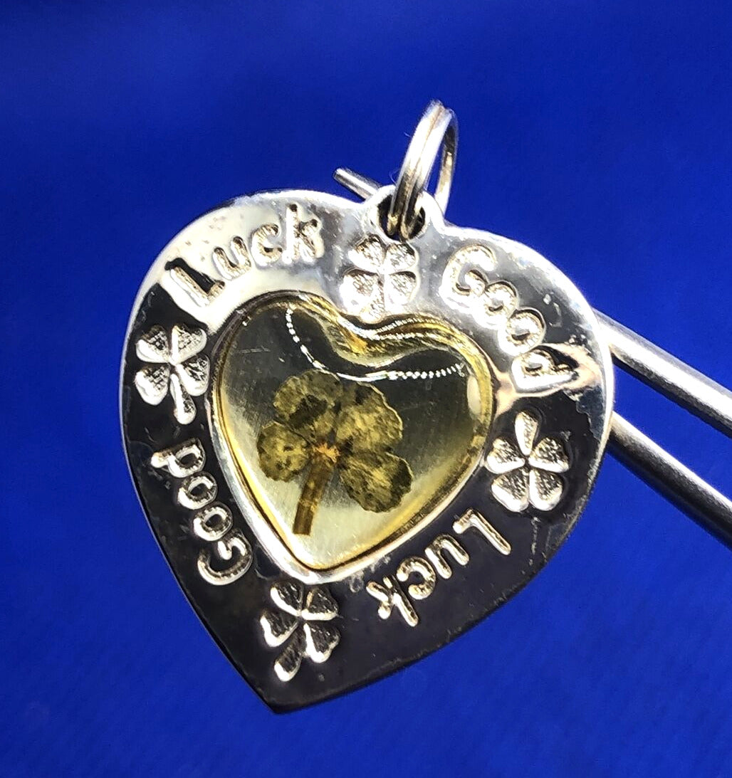 Designer LKY 925 Sterling Silver Lucky Good Luck Four Leaf Clover Heart Pendant