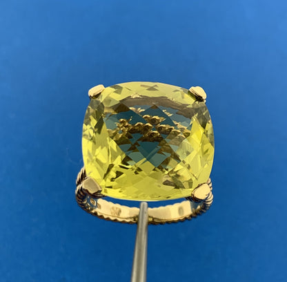 Designer Sterling Silver Vermeil Square Cushion Peridot Statement August Ring