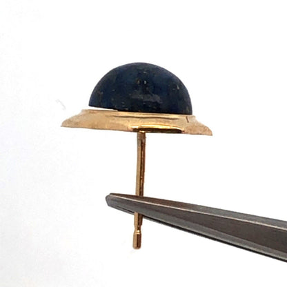 Vintage 14K Yellow Gold Round Lapis Lazuli Cabochon Modernist Stud Earrings