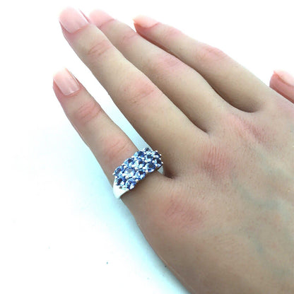 Designer TGGC 925 Sterling Silver Oval Tanzanite Triple Row Anniversary Ring