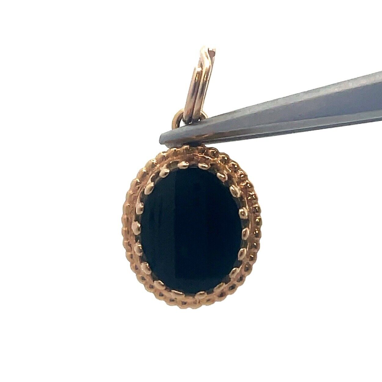 Designer 14K Yellow Gold Oval Black Onyx Cabochon Drop Pendant