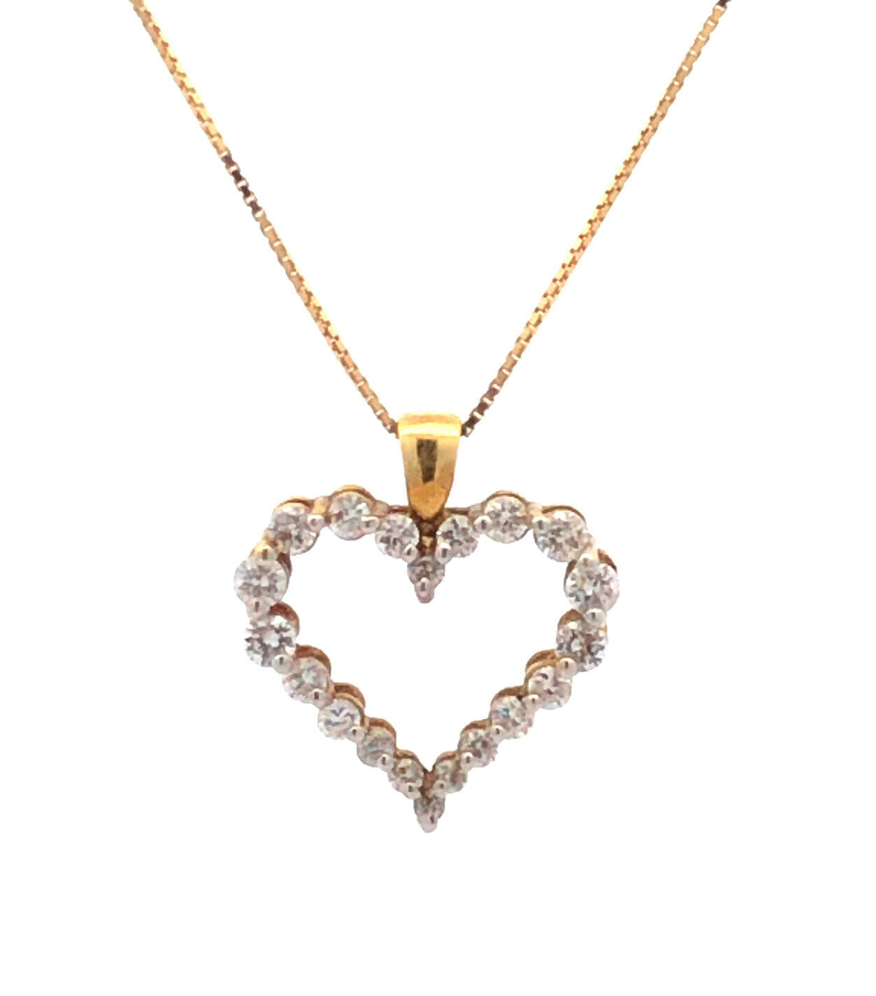 Designer 18K Yellow Gold Round Diamond Heart Shaped Valentines Necklace