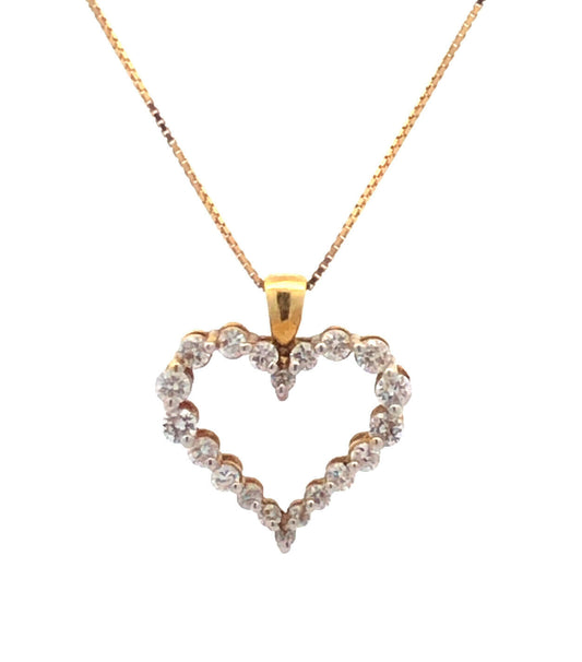 Designer 18K Yellow Gold Round Diamond Heart Shaped Valentines Necklace