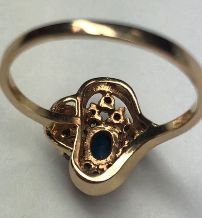 Designer 14K Yellow Gold Diamond Sapphire September Anniversary Cocktail Ring