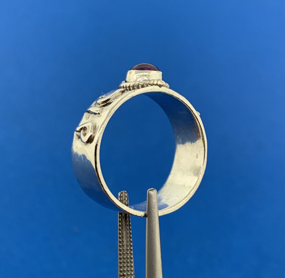 Designer Sterling Silver 925 Amethyst Cabochon February Band Cocktail Ring