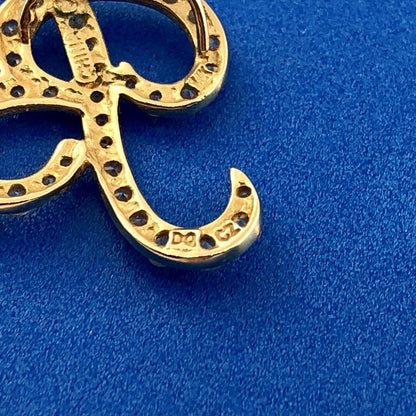 Designer 14K Yellow Gold Diamonique Cubic Zirconia Script B Monogram Pendant