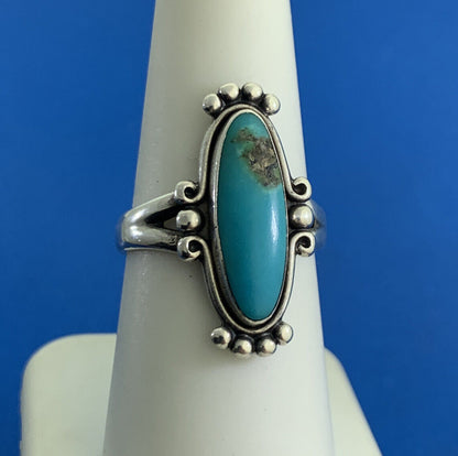 Native American Signed 925 Sterling Silver Oval Turquoise Ring