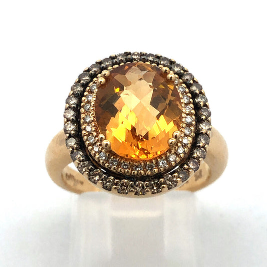 LeVian 14K Yellow Gold Oval Citrine Champagne Diamond Halo Cocktail Ring