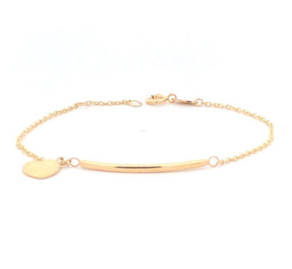 Designer ARR 14K Yellow Gold Simple Heart Charm Chain Bar Bracelet