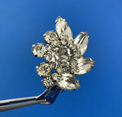 Mid Century Fabulous Weiss Austrian Crystal Rhinestone Floral Clip On Earrings