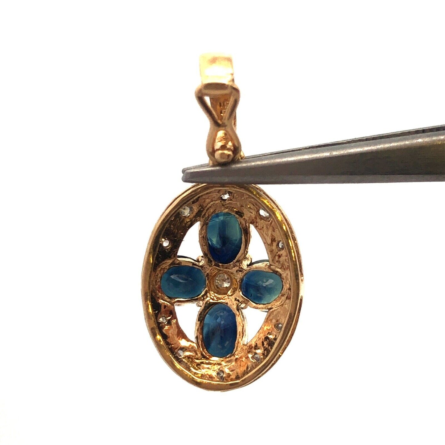 14k Yellow White Gold Oval Sapphire Diamond Enhancer Pendant