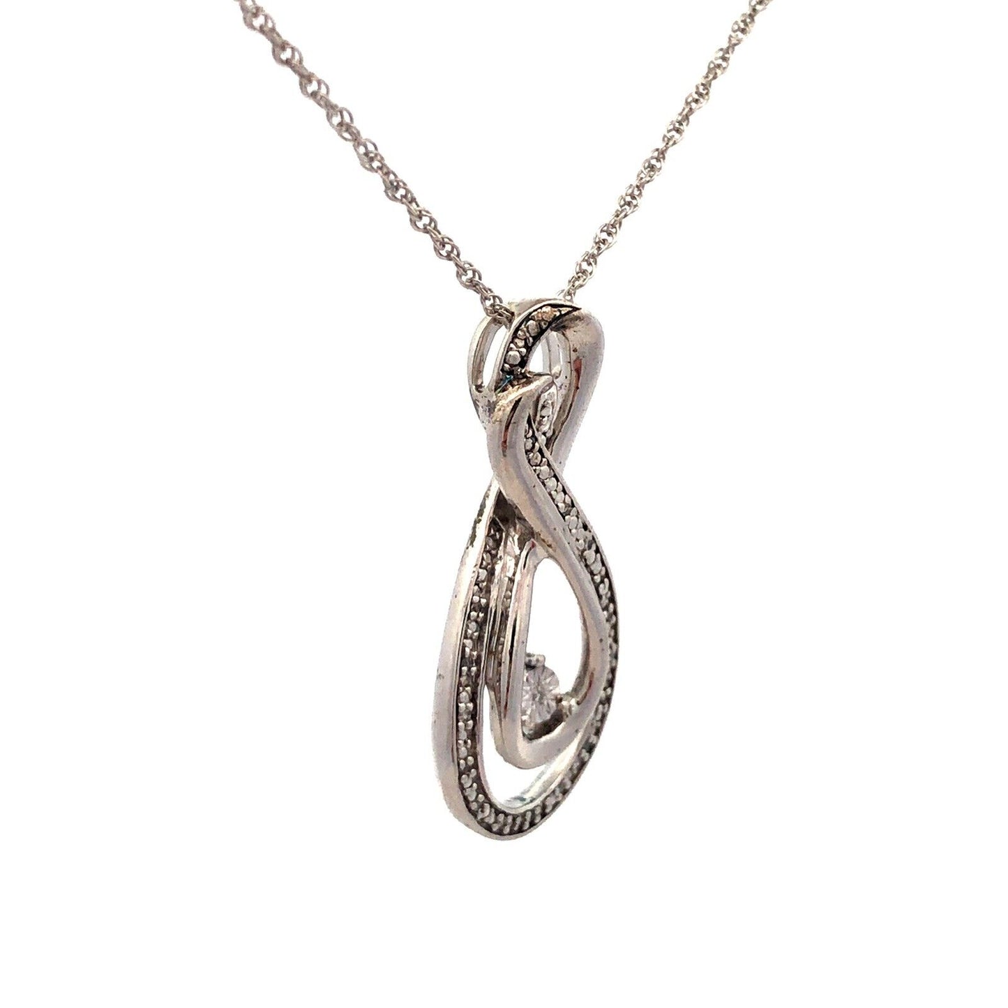 Designer 925 Sterling Silver Round Diamond Infinity Anniversary Pendant Necklace