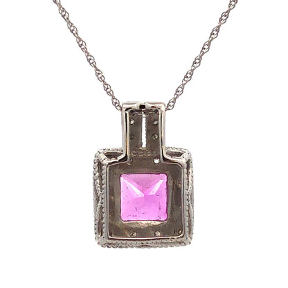 Designer 10K White Gold Princess Pink Sapphire Diamond Pendant Necklace