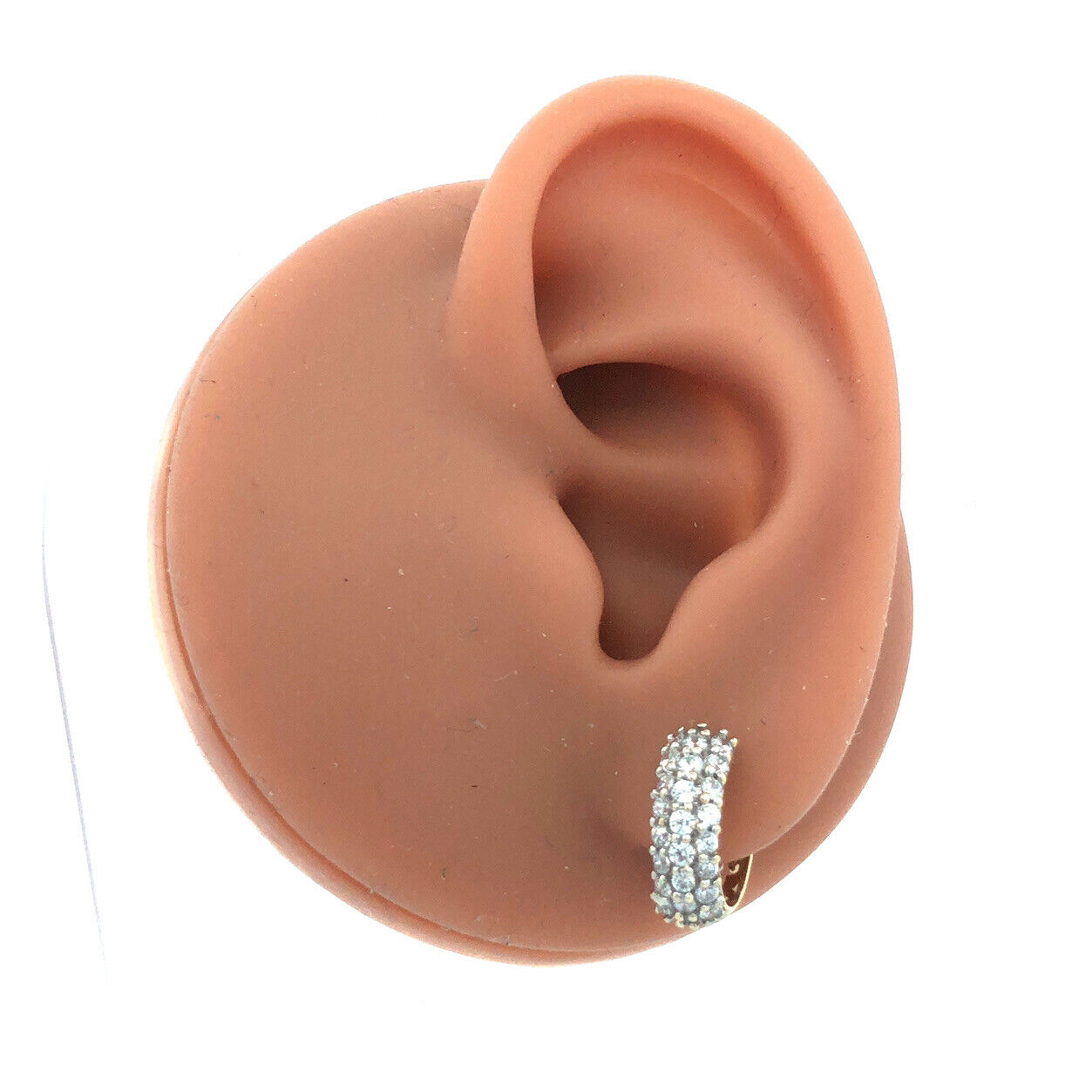 Designer Mexico 14K Yellow Gold Round Cubic Zirconia Huggie Hoop Earrings