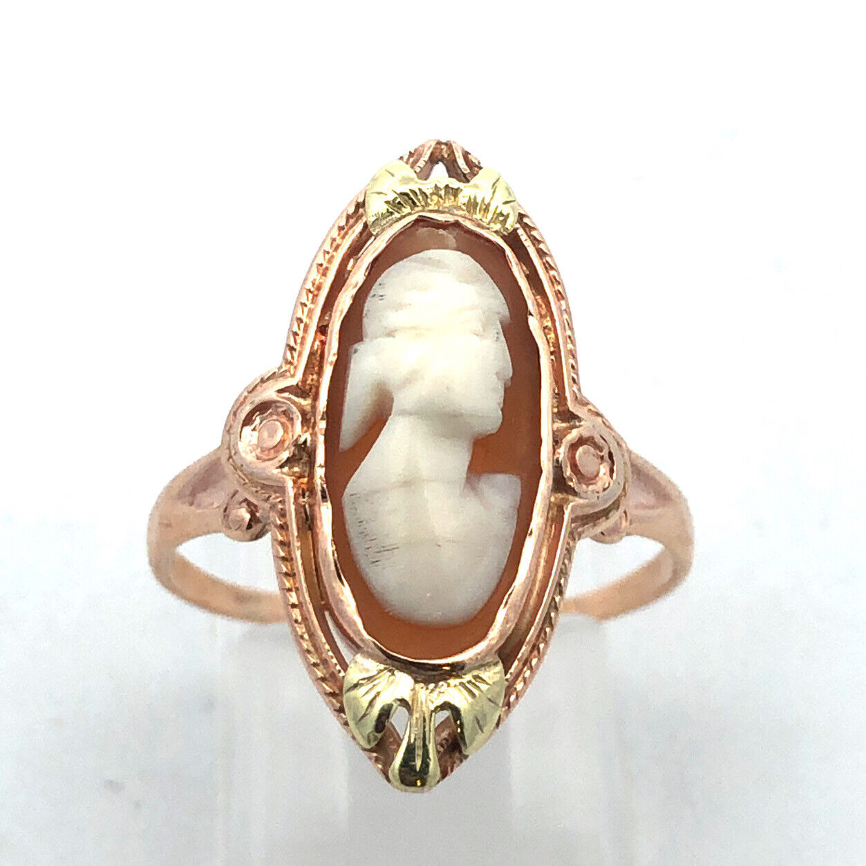 Antique 10K Yellow Gold Oval Carved Cameo Statement Cocktail Size 9 Ring