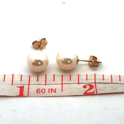 Designer 14K Yellow Gold Round Pearl Solitaire 8.5mm Stud Earrings