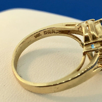 14K Yellow Gold London Blue Topaz Diamond December Anniversary Cocktail Ring