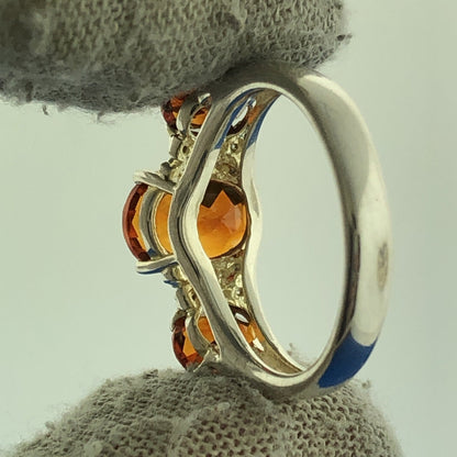 Designer Sterling Silver 925 Orange Citrine Quartz Oval Trio Cocktail Ring