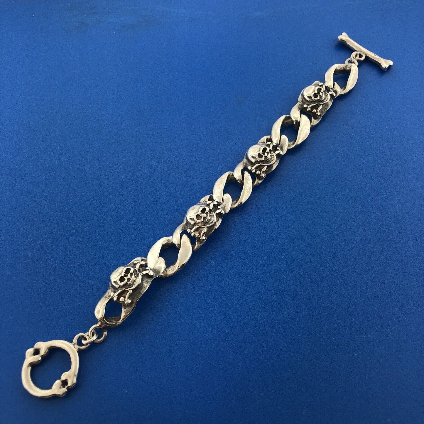 Unisex Sterling Silver 925 Skull Crossbones Biker Statement Bracelet S175