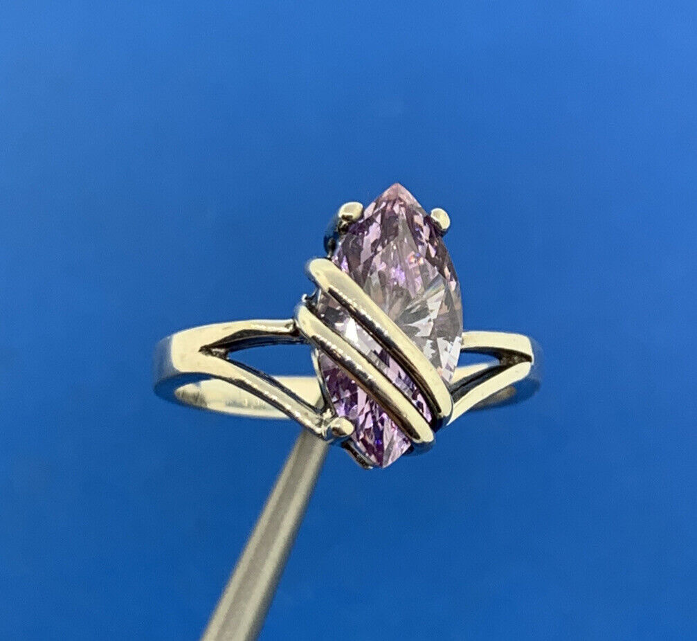 Designer 925 Sterling Silver Purple Marquise Cubic Zirconia CZ Modernist Ring