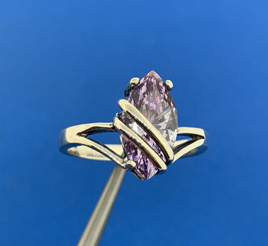 Designer 925 Sterling Silver Purple Marquise Cubic Zirconia CZ Modernist Ring