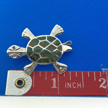 Taxco Mexico Designer Miguel Melendez Sterling Silver 925 Malachite Turtle Pin