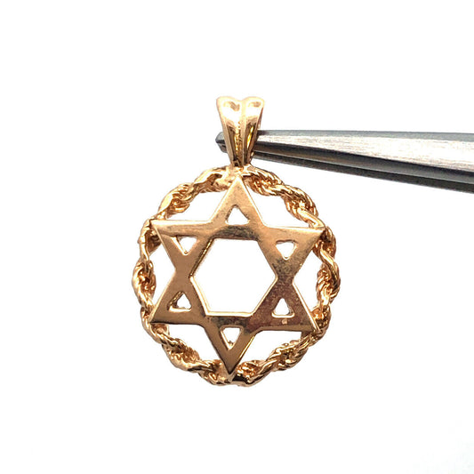 14K Yellow Gold Cutout 6-Point Star of David Round Religious Pendant