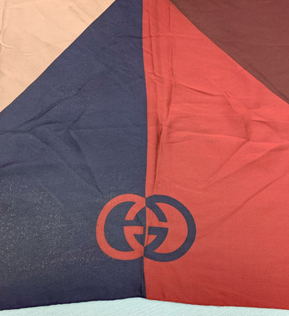 Gucci Classic Taupe Blue Maroon Signature Block Silk Scarf In Harrods Packaging