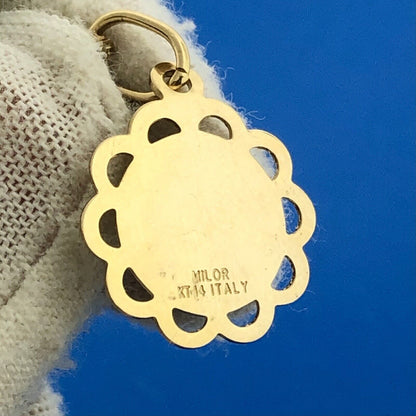 Designer Milor Italy 14K Yellow Gold Guardian Angel Sunburst Disc Necklace