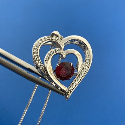 Designer Sterling Silver Red Spinel Diamond Accent Double Heart Pendant Necklace