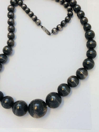 Vintage Taxco Mexico 925 Sterling Silver Graduated Ball Bead Statement Necklace