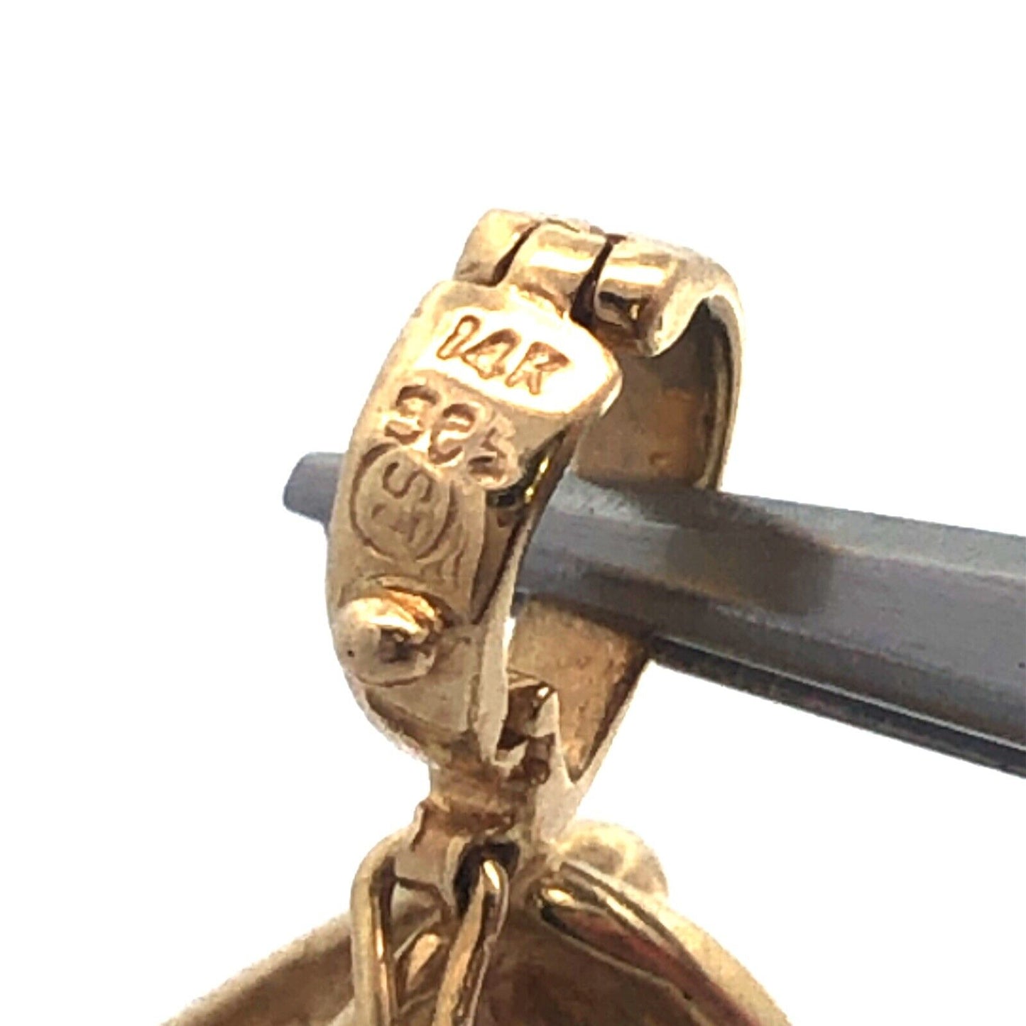 Vintage 14K Yellow Gold Marquise Peridot Round Diamond Accent Modernist Pendant