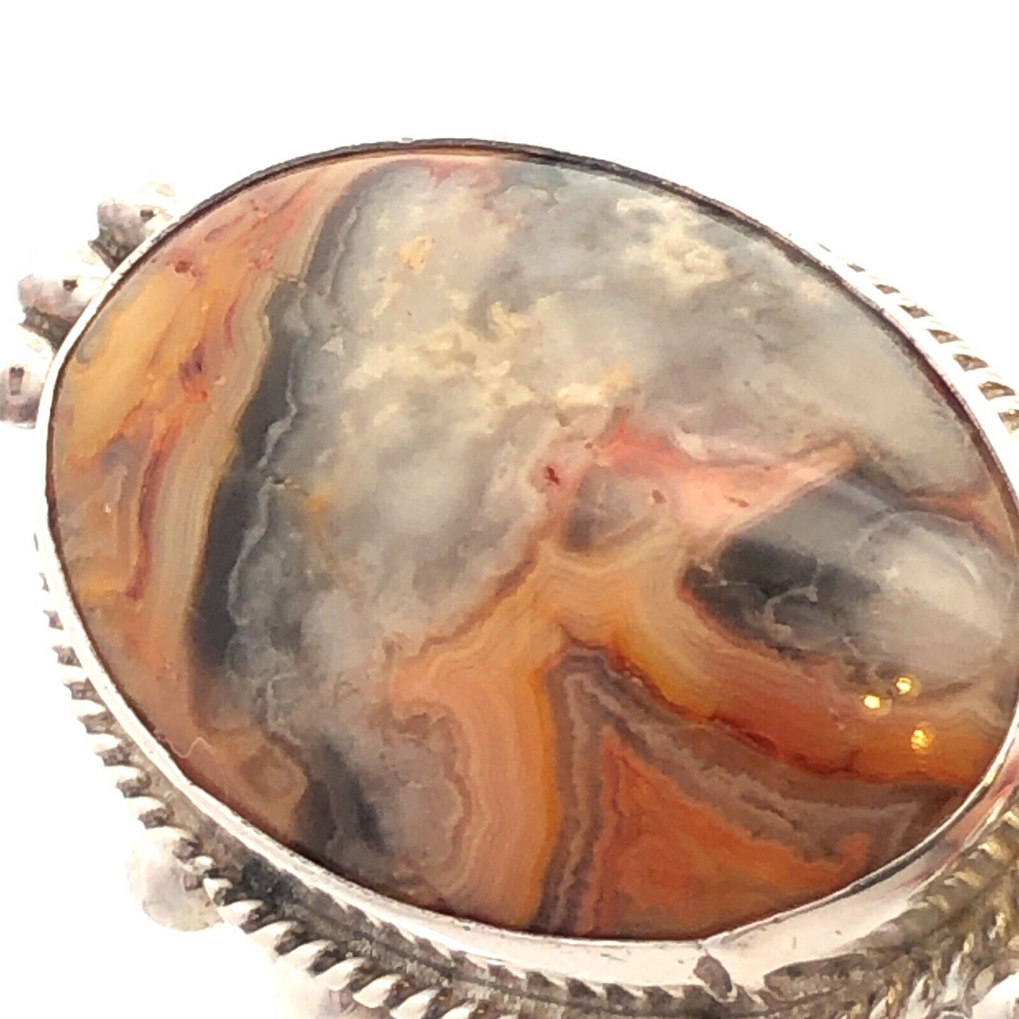 925 Sterling Silver Oval Bumble Bee Jasper Orange Gray Statement Ring