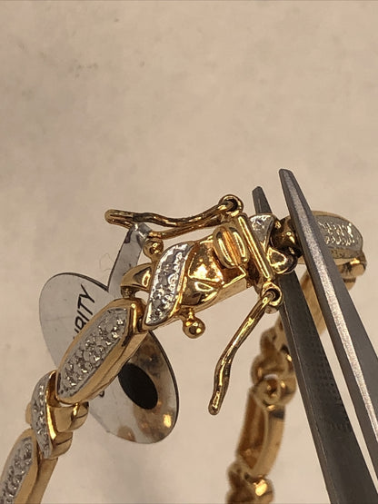 Designer 925 Sterling Silver Vermeil Two Tone Diamond Tennis Bracelet