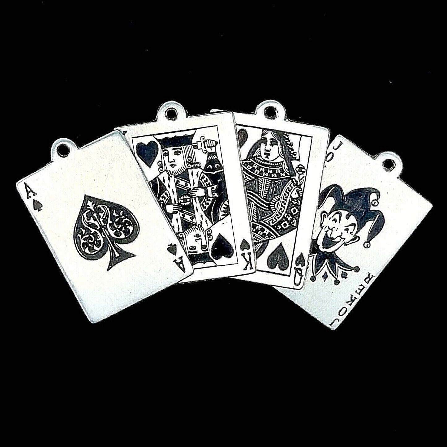 Custom Artisan Sterling Silver 925 Poker Playing Card Drop Dangle Earrings