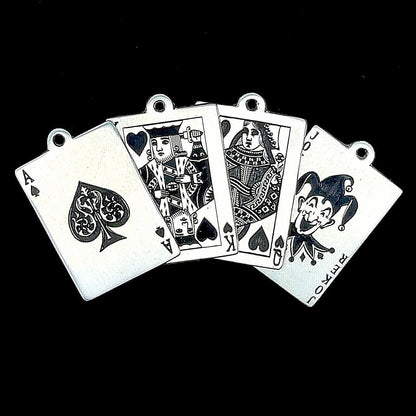 Custom Artisan Sterling Silver 925 Poker Playing Card Drop Dangle Earrings