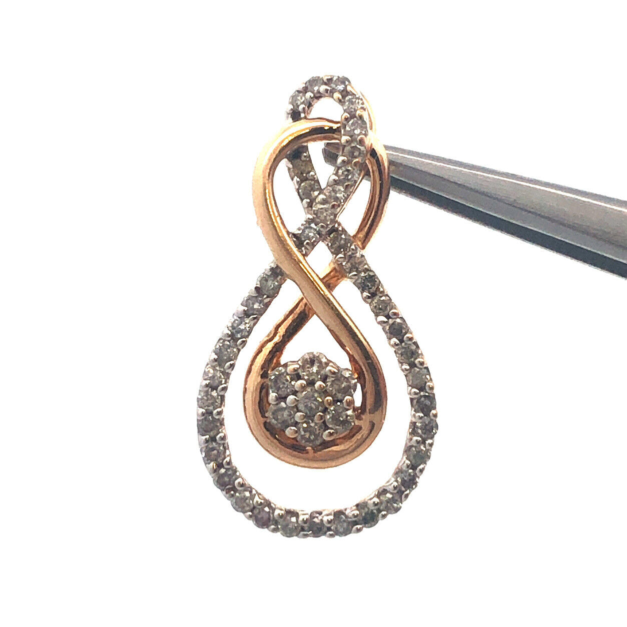 Gorgeous 10k Yellow Gold Diamond Openwork Teardrop Weaving Interlocked Pendant