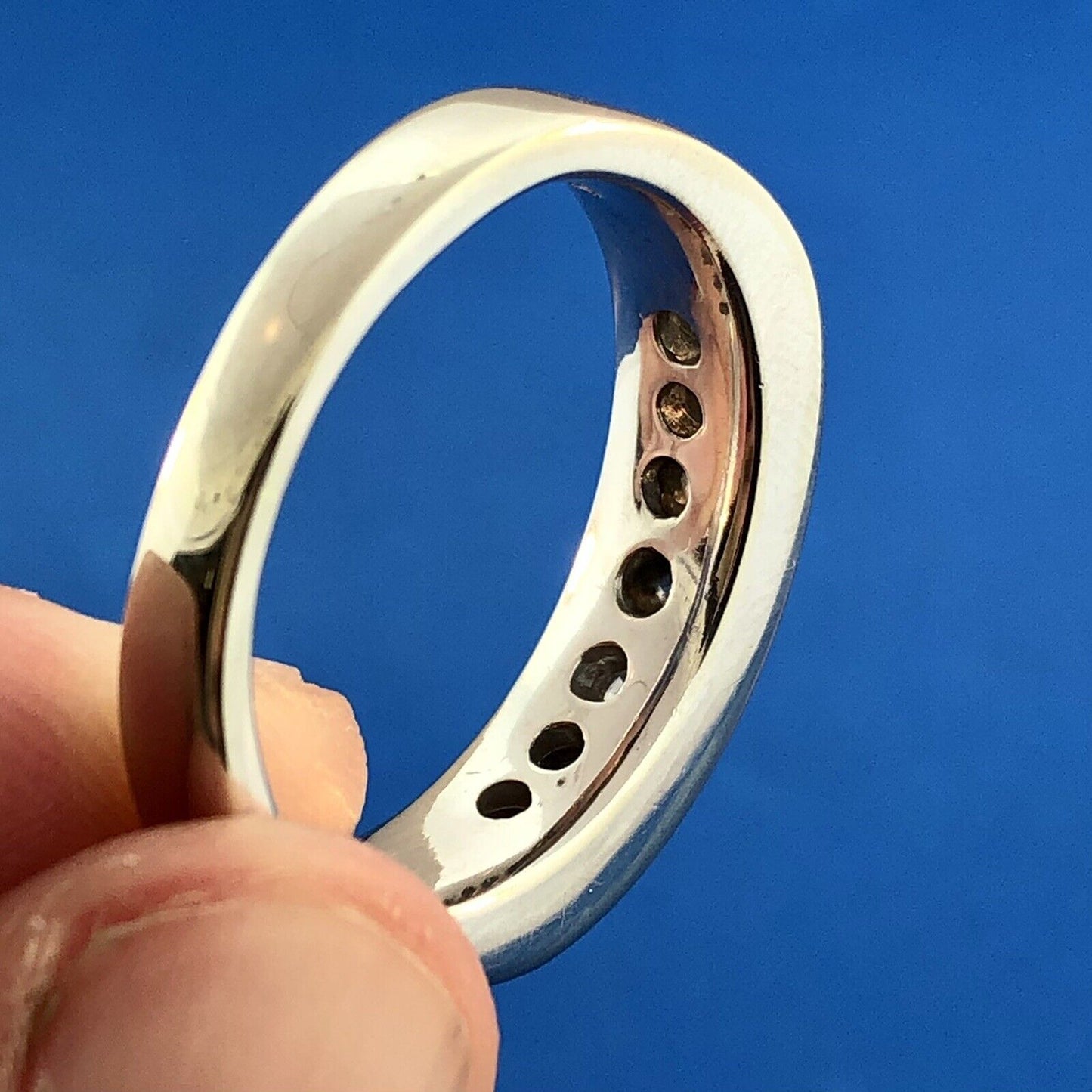 Designer Zales 10K White Gold Channel Set Diamond Wedding Band Ring Size 9.25