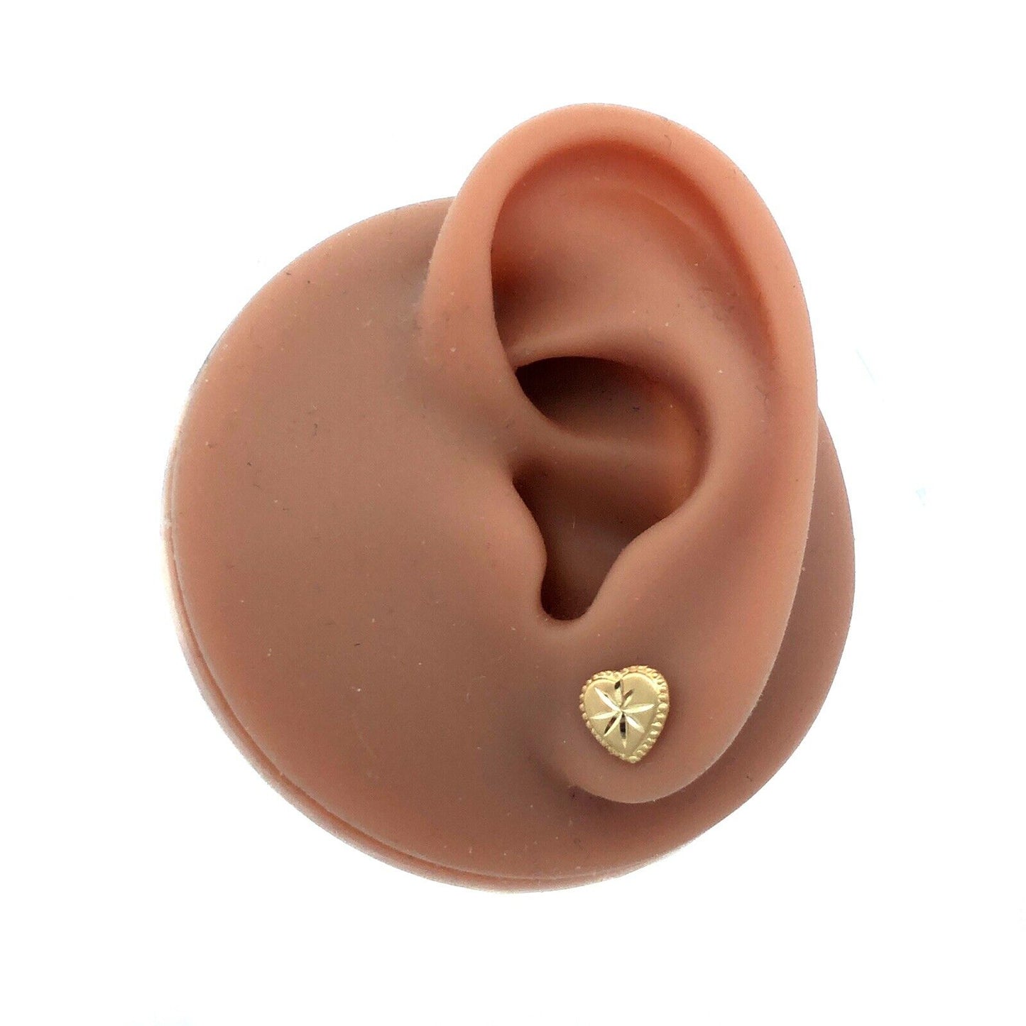 14K Yellow Gold Starburst Textured Heart Stud Earrings