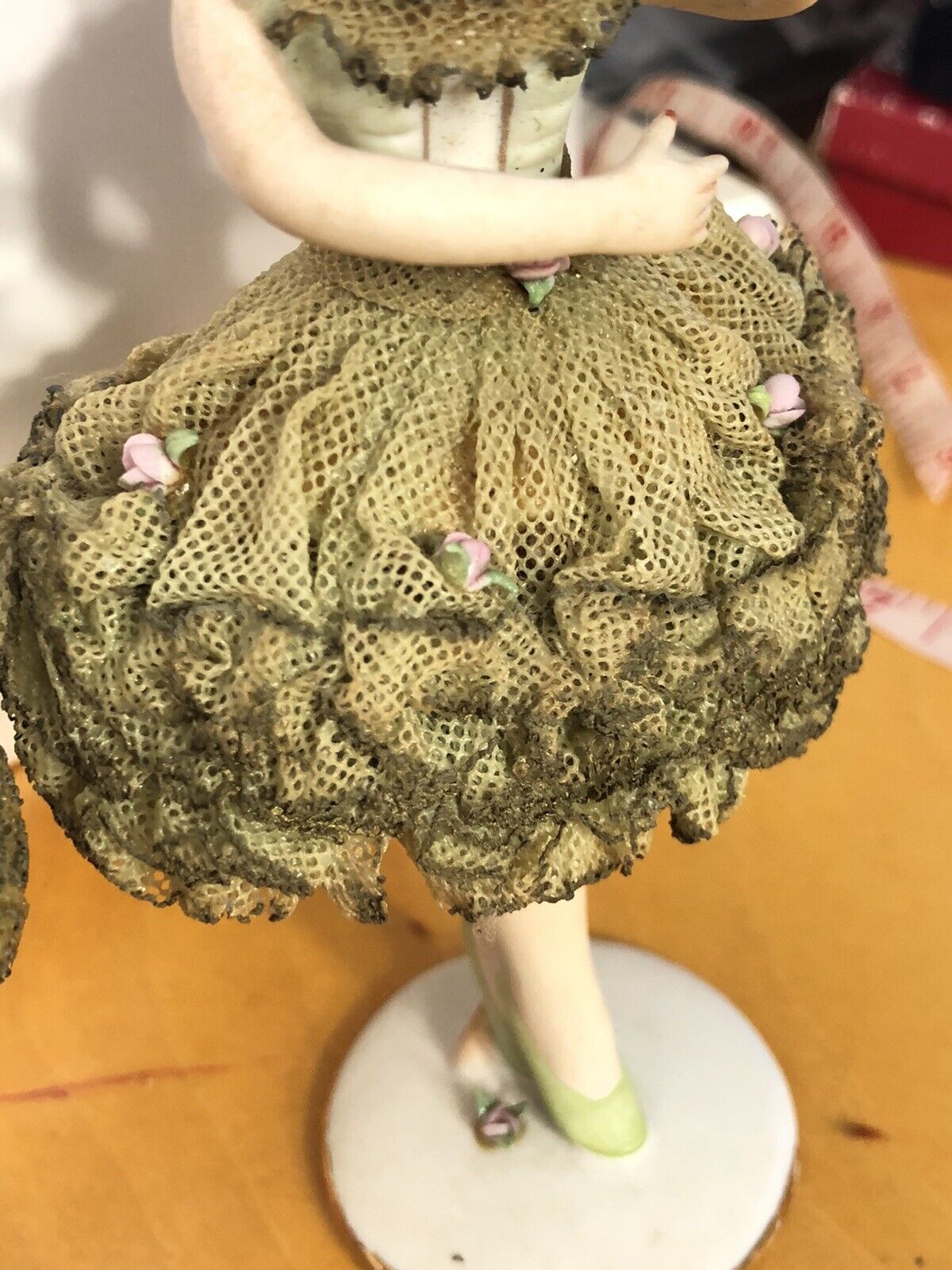1940's Occupied Japan Porcelain Ballerina With Lace Skirt Decorative Figurine