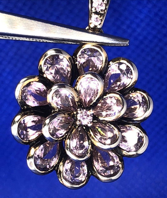 Designer Vermeil Sterling Silver Purple Cubic Zirconia Flower Statement Pendant