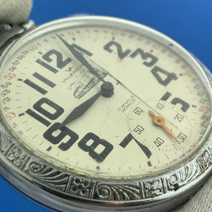 Vintage Villereuse Train Stainless Steel 17 Jewels Incabloc Swiss Pocket Watch