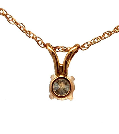 Designer 14K Yellow Gold Round Diamond Solitaire Pendant Chain Necklace