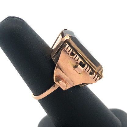 Gorgeous 14k Yellow Gold Honey Topaz Mid Century Cocktail Finger Ring Size 6.75