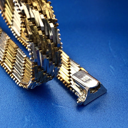 Vintage Sterling Silver 925 Diamond Two Tone Textured Weave Link Bracelet