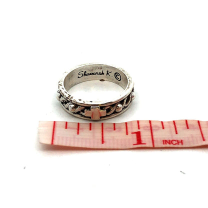 Designer Shavarsh K 925 Sterling Silver Cross Crown Thorns Stackable Band Ring