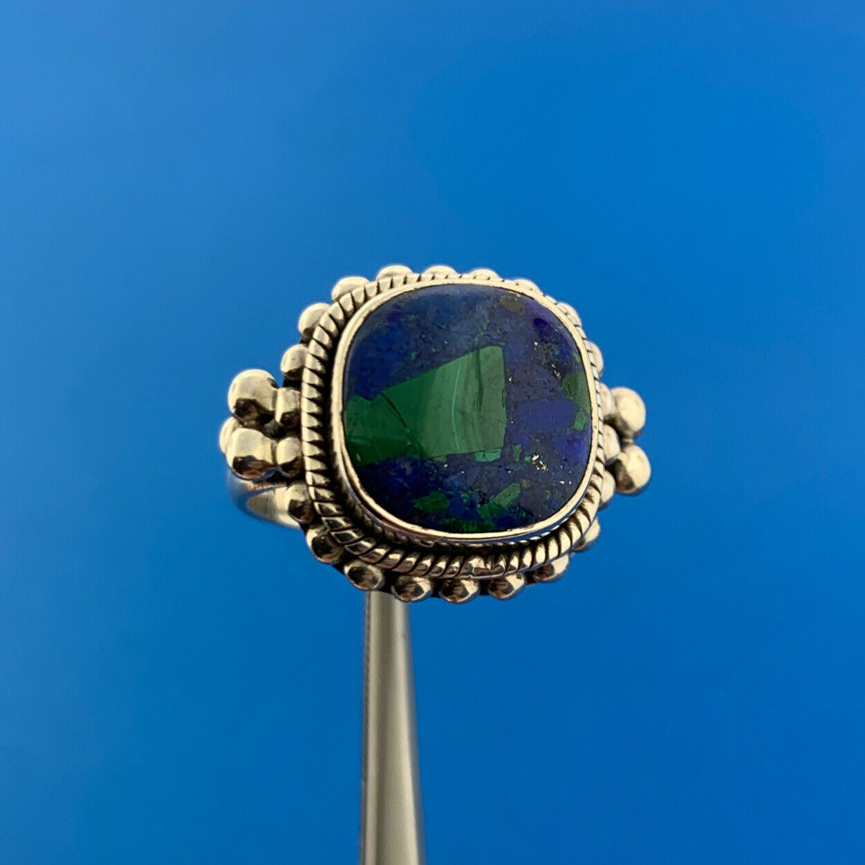 Designer D Paulus Sterling Silver 925 Lapis Malachite Statement Cocktail Ring