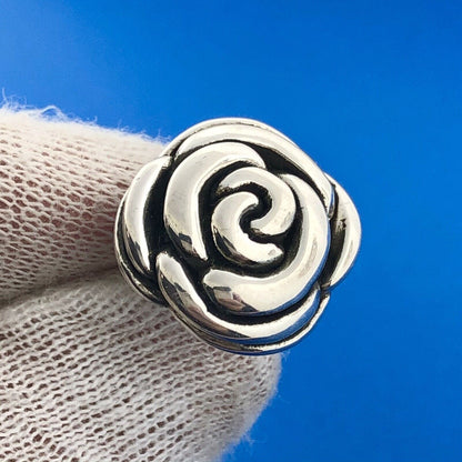 Retro Sterling Silver Rose Bud Camellia Flower Floral Statement Stud Earrings