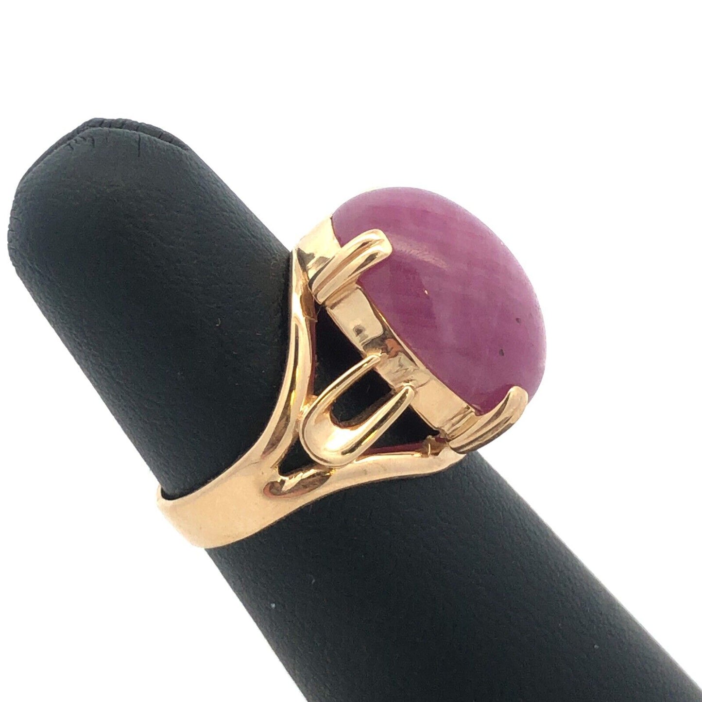 Designer 14K Yellow Gold Oval Cabochon Ruby Solitaire Statement Ring
