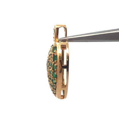 Designer 14K Yellow Gold Round Emerald Heart May Occasion Charm Pendant